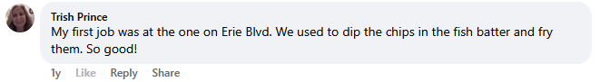 Facebook comment about missing Arthur Treacher's fish and chips